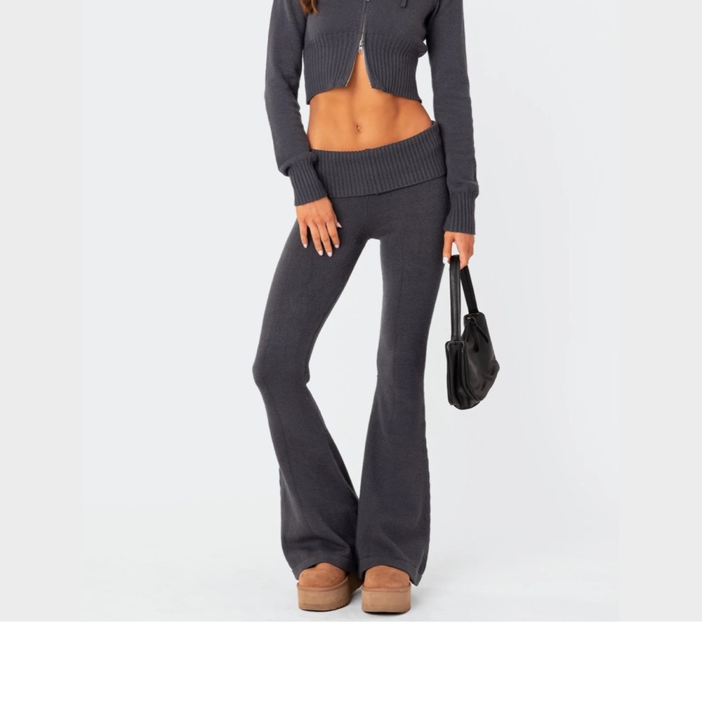 Women's Gray Knit Flare Pants